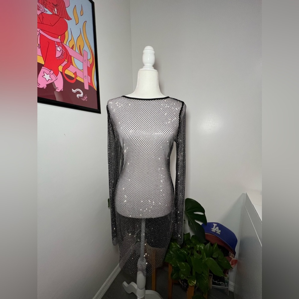 Mesh see-through rhinestone dress